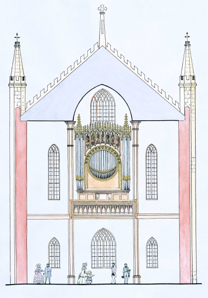 Conjectural reconstruction showing St Mary's Cathedral installation (Graeme Rushworth)