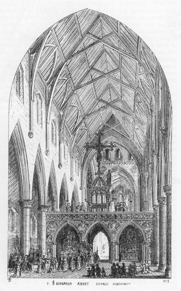 Pugin's abbey church interior (Source: Pugin's 'Present State', 1843)