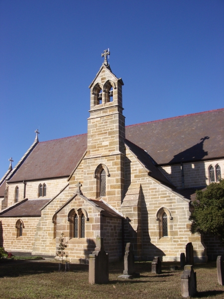 west end of original church, with later porch, against 1934 enlargement (Image: Jude Andrews)