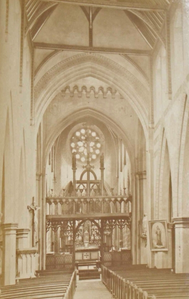 Interior with Pugin's rood screen c.1890 (Image: Nottingham Diocesan Archives)